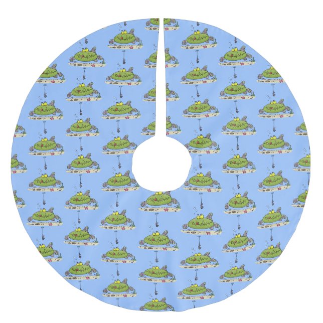Funny Fett hungriger grüner Cartoon Polyester Weihnachtsbaumdecke (Vorderseite)