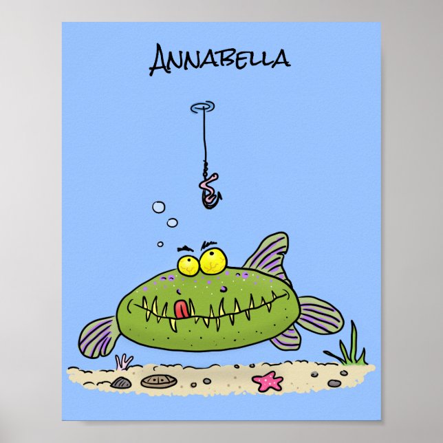 Funny Fett hungriger grüner Cartoon Poster (Vorne)