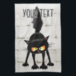 Funny Fierce Black Cat Cartoon Geschirrtuch<br><div class="desc">Funny Fierce Black Cat Cartoon Character looking menacing. Original Vector Art Design © BluedarkArt TheChameleonArt.</div>
