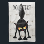 Funny Fierce Black Cat Cartoon Geschirrtuch<br><div class="desc">Funny Fierce Black Cat Cartoon Character looking menacing. Original Vector Art Design © BluedarkArt TheChameleonArt.</div>