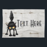 Funny Fierce Black Cat Cartoon Geschirrtuch<br><div class="desc">Funny Fierce Black Cat Cartoon Character looking menacing. Original Vector Art Design © BluedarkArt TheChameleonArt.</div>