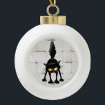 Funny Fierce Black Cat Cartoon Keramik Kugel-Ornament<br><div class="desc">Funny Fierce Black Cat Cartoon Character looking menacing. Original Vector Art Design © BluedarkArt TheChameleonArt.</div>