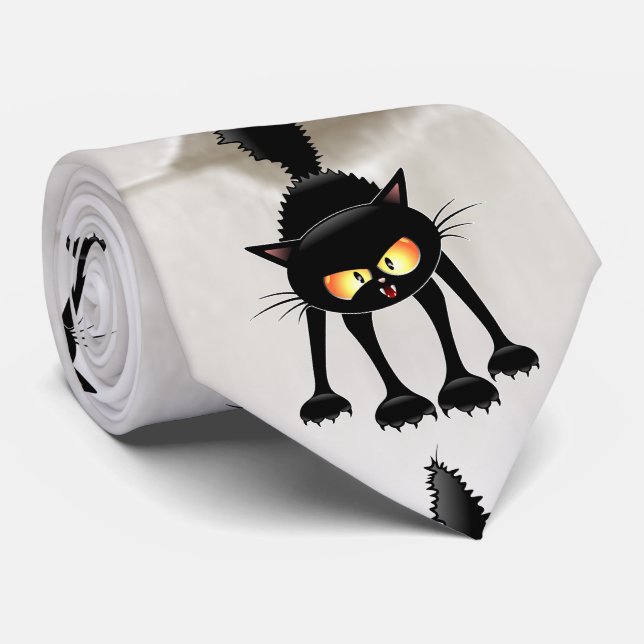Funny Fierce Black Cat Cartoon Krawatte (Gerollt)