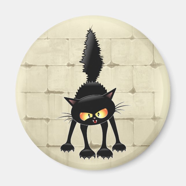Funny Fierce Black Cat Cartoon Magnet (Vorne)