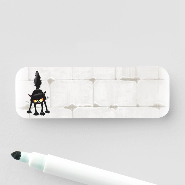 Funny Fierce Black Cat Cartoon  Namensschild (Beispiel)