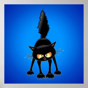 Funny Fierce Black Cat Cartoon Poster