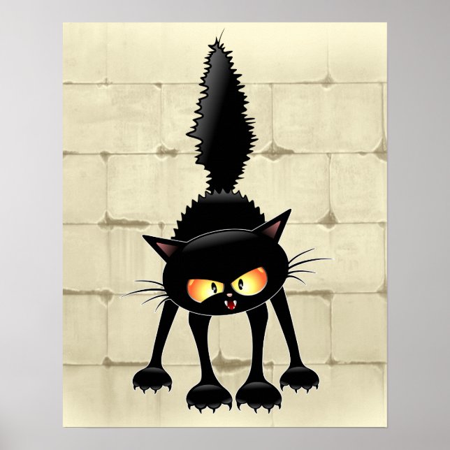 Funny Fierce Black Cat Cartoon Poster (Vorne)