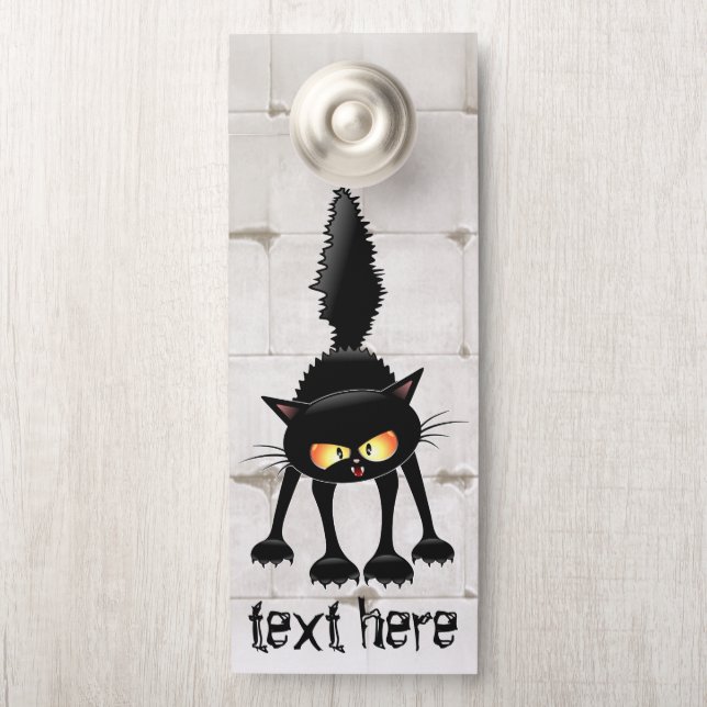 Funny Fierce Black Cat Cartoon Türanhänger (Auf Knauf)