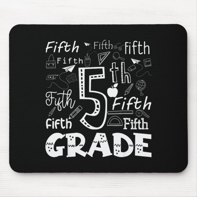 Funny Fifth Grade Doodle Tygraphy Birthday Design  Mousepad (Vorne)