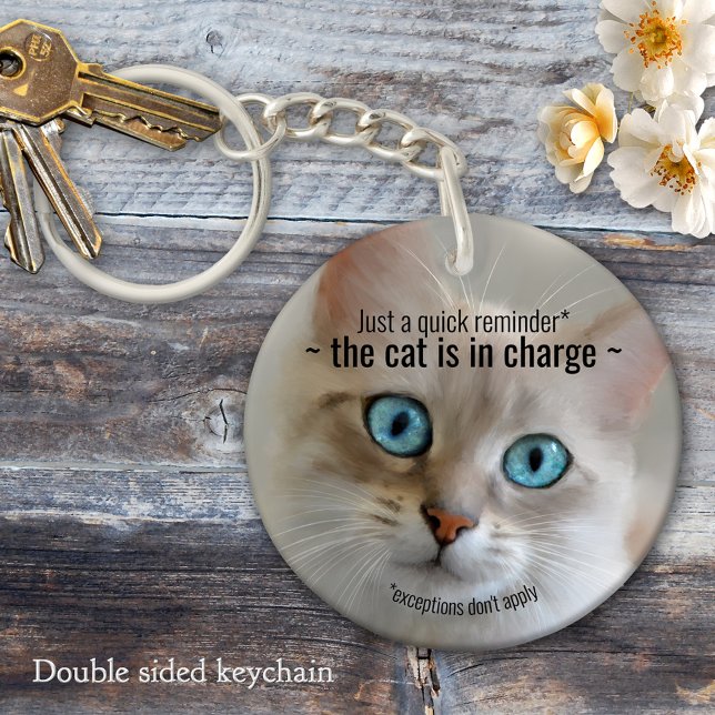Funny Fine Art Cat Keychain Schlüsselanhänger (Keychain featuring an original fine art painting of a cute kitty)
