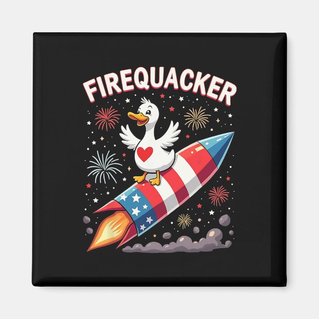 Funny Firecracker Ente Gänse 4. Juli Patriotic Magnet (Vorne)