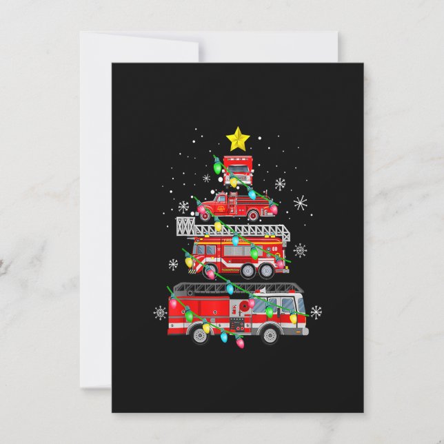 Funny Firefighter Fire Truck Weihnachtsbaum Xmas Einladung (Vorderseite)