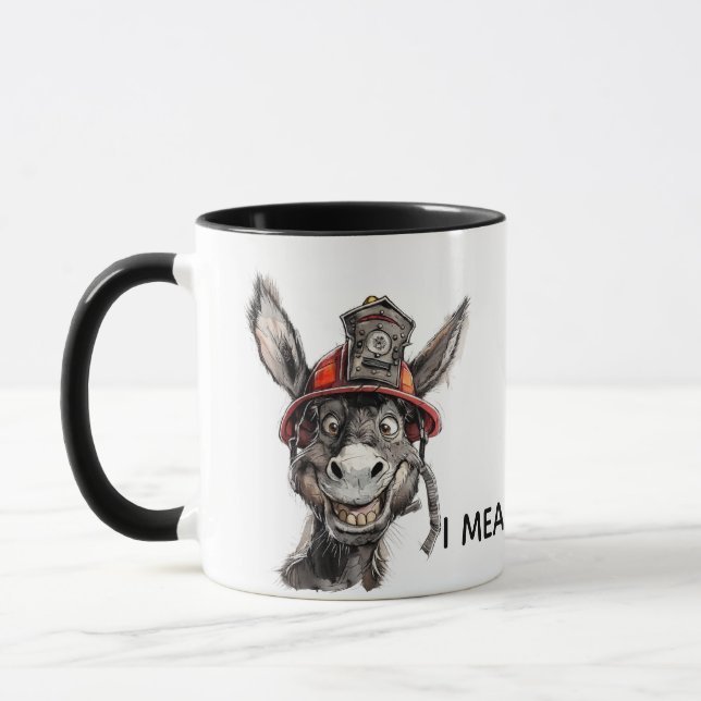 Funny Firefighter Mug Brave Idiot Donkey Joke Tasse (Links)