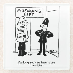 Funny Fireman Feuerwehrmann und Polizist Cartoon Glasuntersetzer