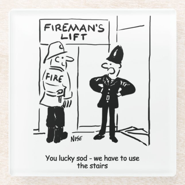 Funny Fireman Feuerwehrmann und Polizist Cartoon Glasuntersetzer (Vorderseite)