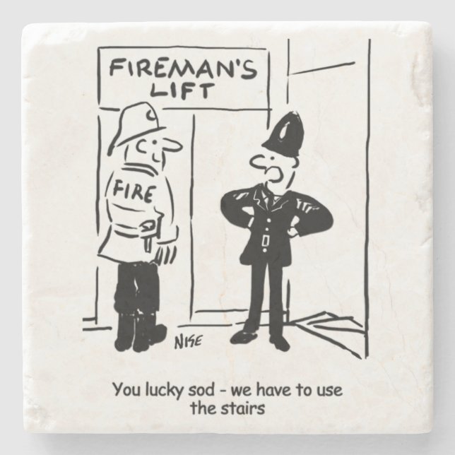 Funny Fireman Feuerwehrmann und Polizist Cartoon Steinuntersetzer (Vorderseite)