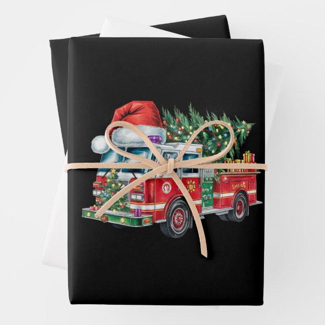 Funny Fireruck Weihnachtsmannmütze Weihnachtsbauml Geschenkpapier Set (Beispiel)