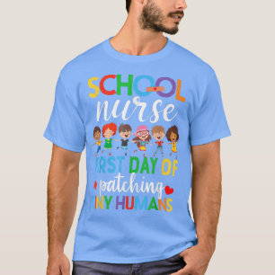 Funny First Day Patching Tiny Humans T-Shirt Schoo