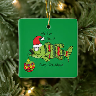 Funny Fischen Weihnachtsbass Fisch Niedlicher Cart Keramikornament