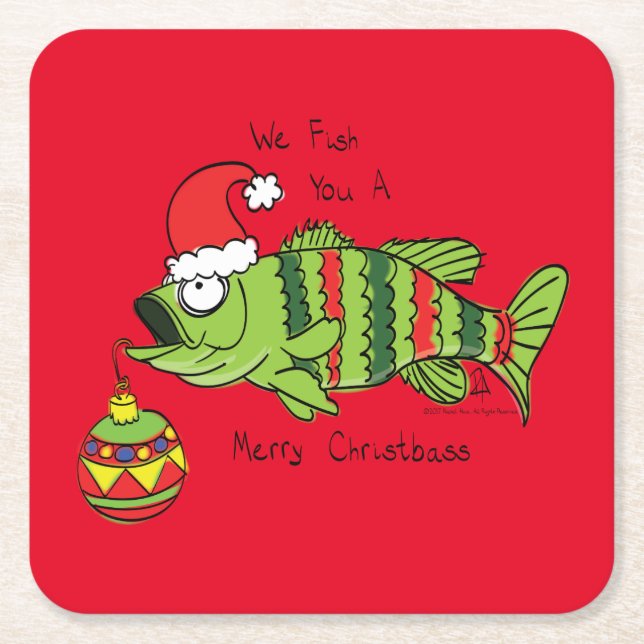 Funny Fischen Weihnachtsbass Fisch Niedlicher Cart Rechteckiger Pappuntersetzer (Vorderseite)