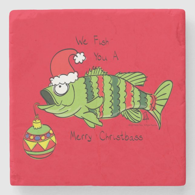 Funny Fischen Weihnachtsbass Fisch Niedlicher Cart Steinuntersetzer (Vorderseite)