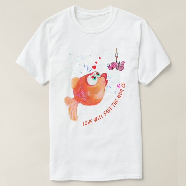 Funny Fish and Worm Playful T-Shirt (Design vorne)