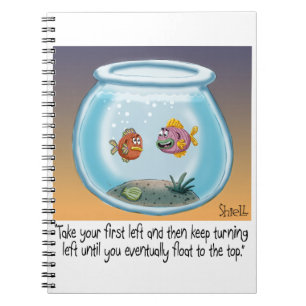 Funny Fish Directors Cartoon über Leben und Tod Notizblock