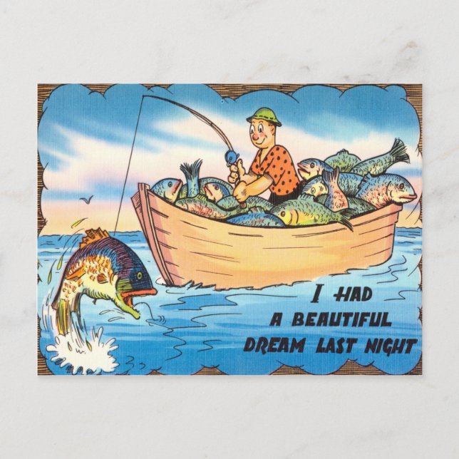 Funny Fish Fish Postcard Fisherman Boat Cartoon Postkarte (Vorderseite)