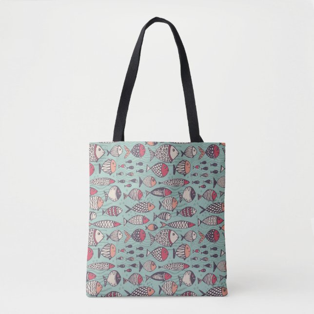 Funny Fish: handgezeichnet nahtloses Muster. Tasche (Vorderseite)