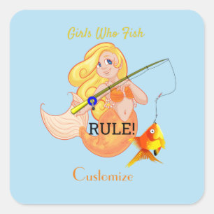 Funny Fish Meerjungfrau Girl Thunder_Cove Quadratischer Aufkleber