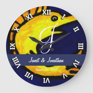 Funny Fish Monogram Große Wanduhr