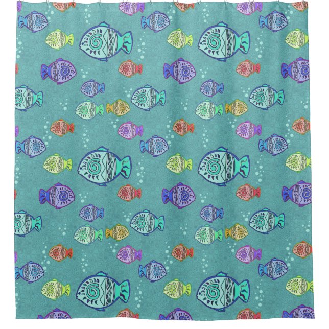 Funny FISH Muster gefärbt + Ihre Ideen Duschvorhang (Vorderseite)