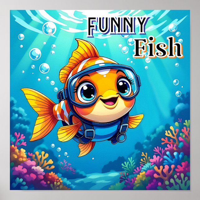 Funny Fish | Niedlicher Cartoon Kids Kinderzimmer  Poster (Vorne)