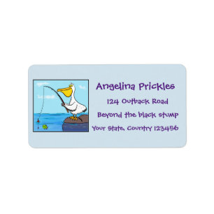 Funny Fish Pelican Cartoon Adressaufkleber