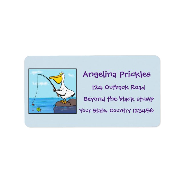 Funny Fish Pelican Cartoon Adressaufkleber (Vorne)