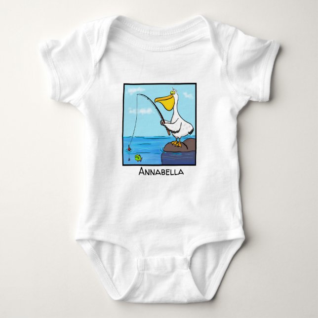 Funny Fish Pelican Cartoon Baby Strampler (Vorderseite)