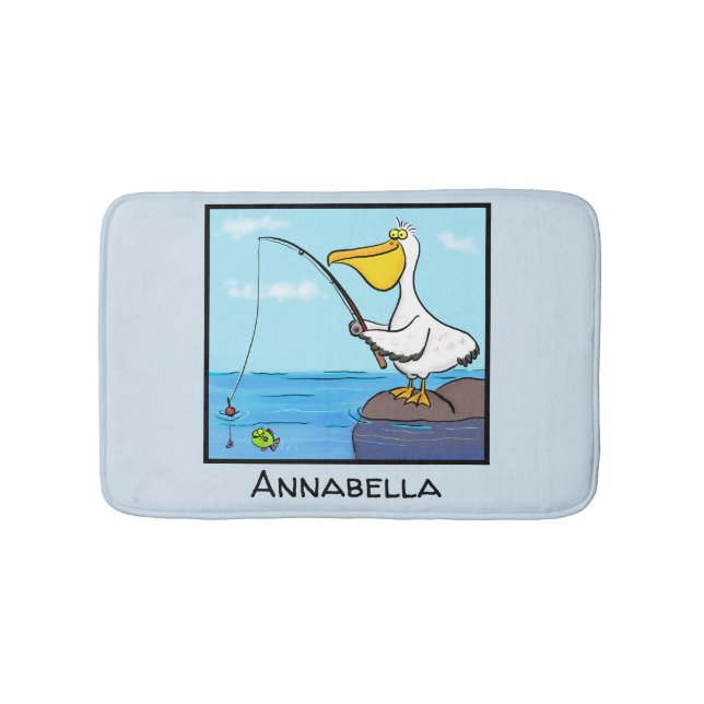 Funny Fish Pelican Cartoon Badematte (Vorderseite)