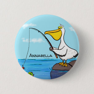 Funny Fish Pelican Cartoon Button