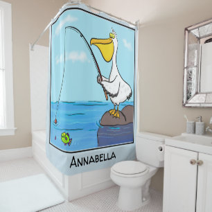 Funny Fish Pelican Cartoon Duschvorhang