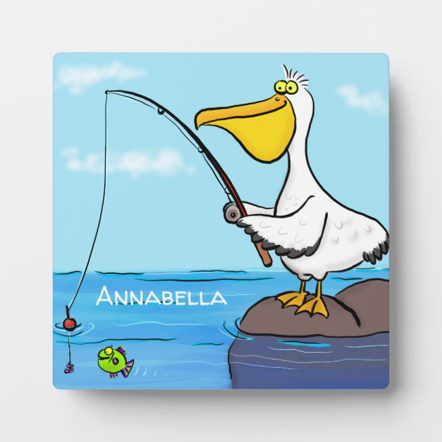 Funny Fish Pelican Cartoon Fotoplatte (Vorderseite)