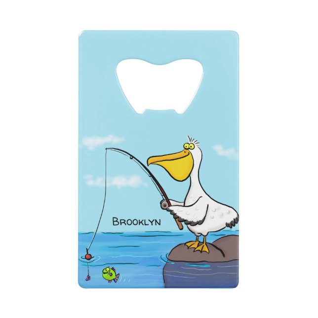 Funny Fish Pelican Cartoon Geldbeutel Flaschenöffner (Vorderseite)