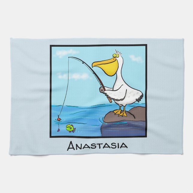 Funny Fish Pelican Cartoon Geschirrtuch (Horizontal)