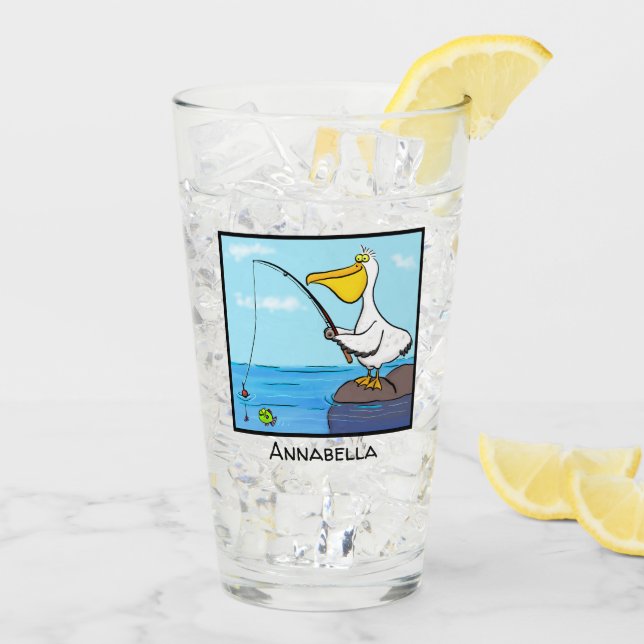 Funny Fish Pelican Cartoon Glas (Rückseite Ice)