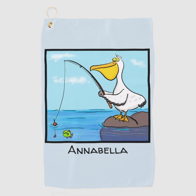 Funny Fish Pelican Cartoon Golfhandtuch (Vorderseite)