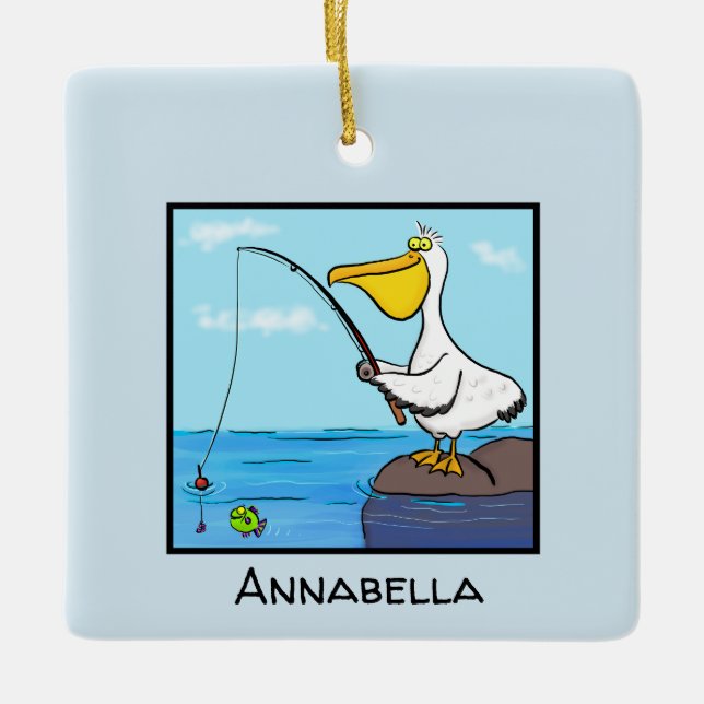 Funny Fish Pelican Cartoon Keramikornament (Vorderseite)