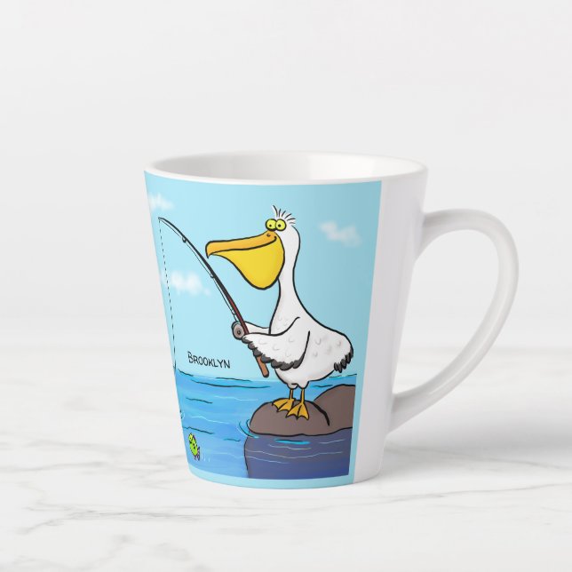 Funny Fish Pelican Cartoon Milchtasse (Rechts)