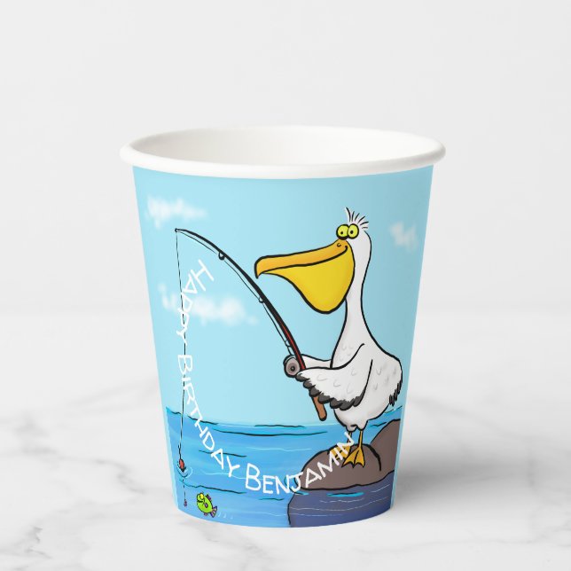 Funny Fish Pelican Cartoon Pappbecher (Vorderseite)