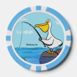 Funny Fish Pelican Cartoon Pokerchips
