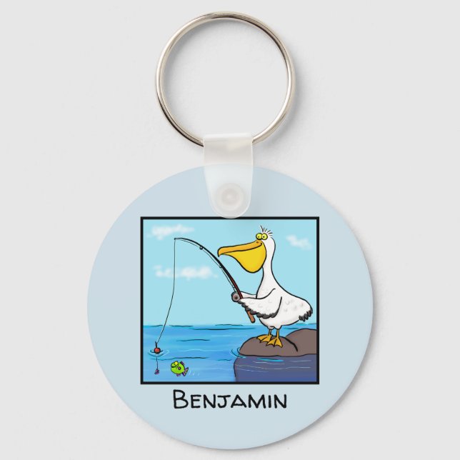 Funny Fish Pelican Cartoon Schlüsselanhänger (Vorderseite)