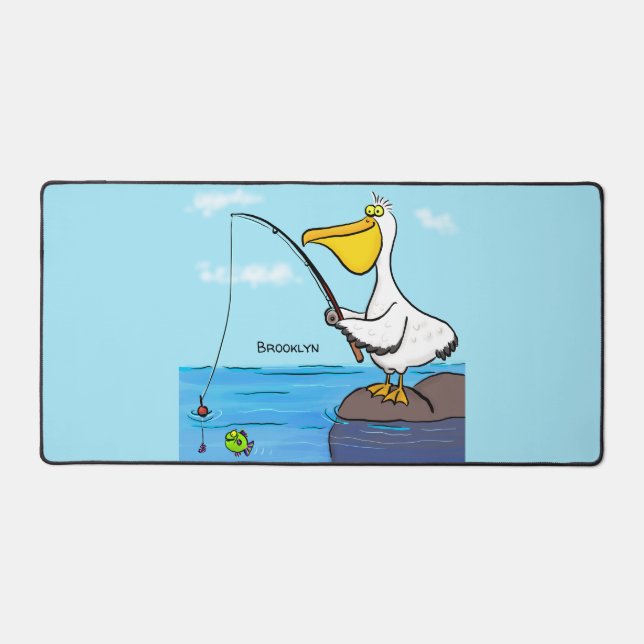 Funny Fish Pelican Cartoon Schreibtischunterlage (Vorderseite)